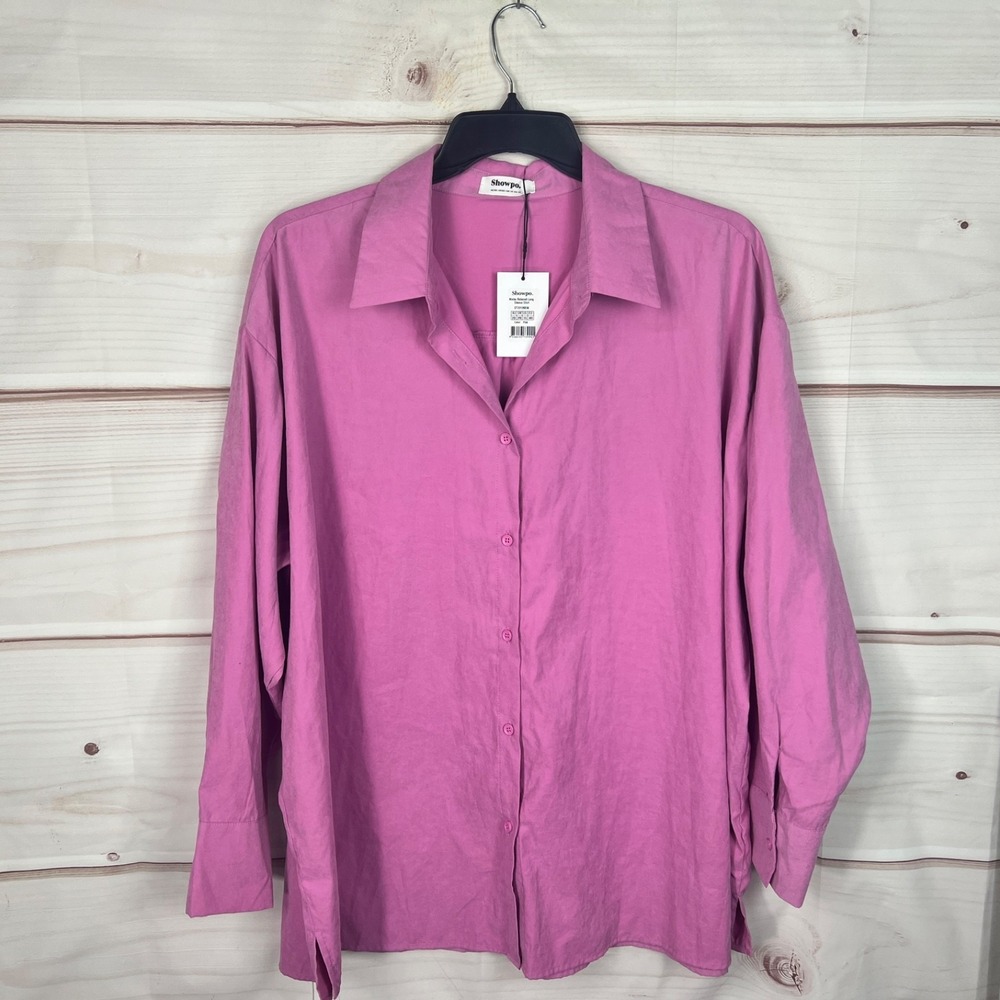 Showpo Top Womens US 16 Pink Button Up Shirt Relaxed Fit Long Sleeve Solid Woven